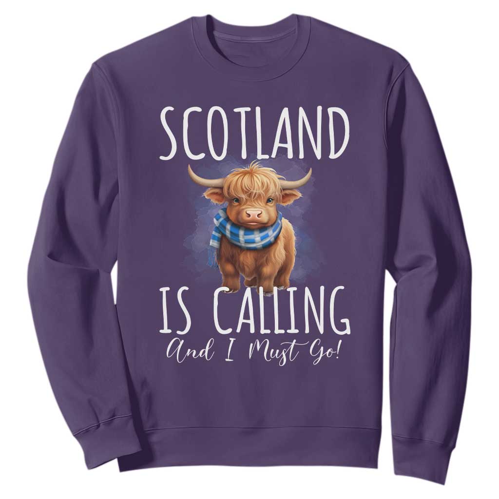 Scotland is Calling and I must Go Highland Cow Sweatshirt TS09 Purple Print Your Wear
