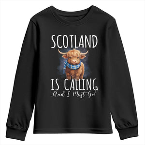Scotland is Calling and I must Go Highland Cow Youth Sweatshirt TS09 Black Print Your Wear