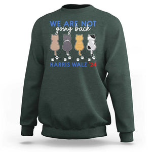 Harris Walz 2024 Sweatshirt We're Not Going Back Kamala Cute Cats TS09 Dark Forest Green Print Your Wear