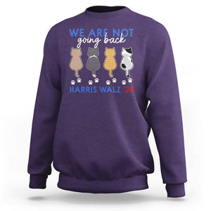 Harris Walz 2024 Sweatshirt We're Not Going Back Kamala Cute Cats TS09 Purple Print Your Wear