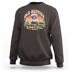 Old Hippies For Harris Walz 2024 Sweatshirt Kamala Support Groovy Vintage Boho TS09 Dark Chocolate Print Your Wear