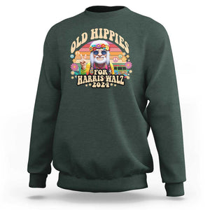 Old Hippies For Harris Walz 2024 Sweatshirt Kamala Support Groovy Vintage Boho TS09 Dark Forest Green Print Your Wear