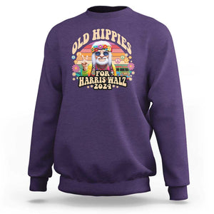 Old Hippies For Harris Walz 2024 Sweatshirt Kamala Support Groovy Vintage Boho TS09 Purple Print Your Wear