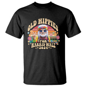 Old Hippies For Harris Walz 2024 T Shirt Kamala Support Groovy Vintage Boho TS09 Black Print Your Wear