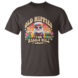 Old Hippies For Harris Walz 2024 T Shirt Kamala Support Groovy Vintage Boho TS09 Dark Chocolate Print Your Wear