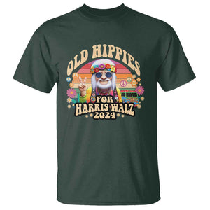 Old Hippies For Harris Walz 2024 T Shirt Kamala Support Groovy Vintage Boho TS09 Dark Forest Green Print Your Wear