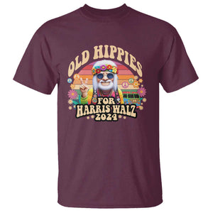 Old Hippies For Harris Walz 2024 T Shirt Kamala Support Groovy Vintage Boho TS09 Maroon Print Your Wear