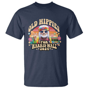 Old Hippies For Harris Walz 2024 T Shirt Kamala Support Groovy Vintage Boho TS09 Navy Print Your Wear