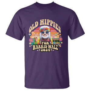 Old Hippies For Harris Walz 2024 T Shirt Kamala Support Groovy Vintage Boho TS09 Purple Print Your Wear