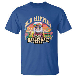 Old Hippies For Harris Walz 2024 T Shirt Kamala Support Groovy Vintage Boho TS09 Royal Blue Print Your Wear