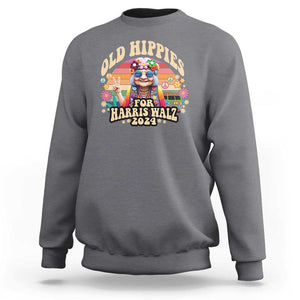 Old Hippies For Harris Walz 2024 Sweatshirt Kamala Support Groovy Vintage Boho Woman TS09 Charcoal Print Your Wear