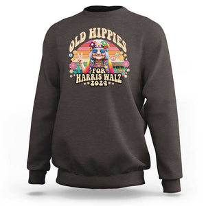 Old Hippies For Harris Walz 2024 Sweatshirt Kamala Support Groovy Vintage Boho Woman TS09 Dark Chocolate Print Your Wear