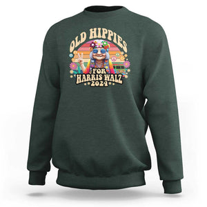 Old Hippies For Harris Walz 2024 Sweatshirt Kamala Support Groovy Vintage Boho Woman TS09 Dark Forest Green Print Your Wear