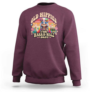 Old Hippies For Harris Walz 2024 Sweatshirt Kamala Support Groovy Vintage Boho Woman TS09 Maroon Print Your Wear