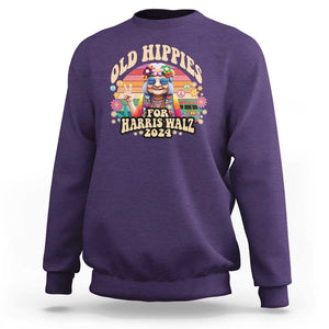 Old Hippies For Harris Walz 2024 Sweatshirt Kamala Support Groovy Vintage Boho Woman TS09 Purple Print Your Wear