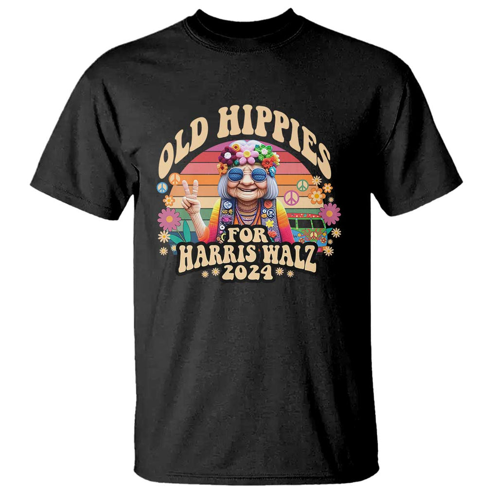 Old Hippies For Harris Walz 2024 T Shirt Kamala Support Groovy Vintage Boho Woman TS09 Black Print Your Wear