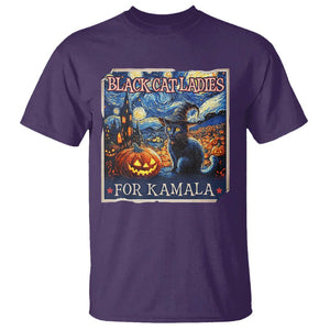 Black Cat Ladies Kamala T Shirt Harris Starry Night Halloween Witch Black Cat TS09 Purple Print Your Wear