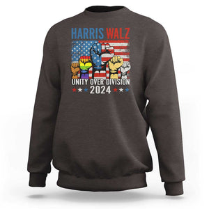 Harris Walz 2024 Sweatshirt Unity Over Division Kamala US President TS09 Dark Chocolate Print Your Wear