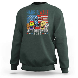 Harris Walz 2024 Sweatshirt Unity Over Division Kamala US President TS09 Dark Forest Green Print Your Wear