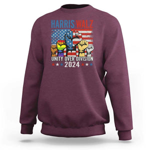 Harris Walz 2024 Sweatshirt Unity Over Division Kamala US President TS09 Maroon Print Your Wear