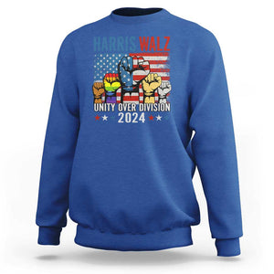 Harris Walz 2024 Sweatshirt Unity Over Division Kamala US President TS09 Royal Blue Print Your Wear