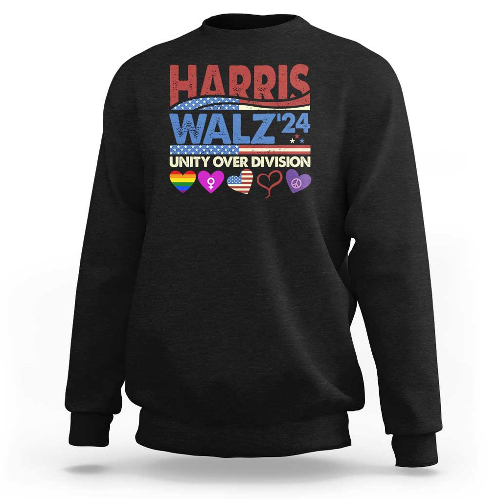 Harris Walz 2024 Sweatshirt Unity Over Division Kamala US President Election TS09 Black Print Your Wear