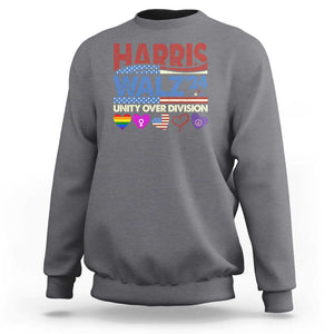 Harris Walz 2024 Sweatshirt Unity Over Division Kamala US President Election TS09 Charcoal Print Your Wear