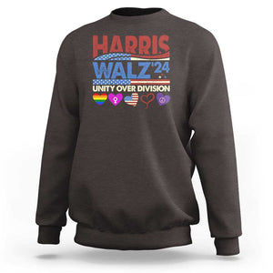 Harris Walz 2024 Sweatshirt Unity Over Division Kamala US President Election TS09 Dark Chocolate Print Your Wear