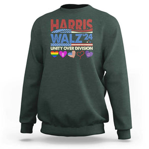 Harris Walz 2024 Sweatshirt Unity Over Division Kamala US President Election TS09 Dark Forest Green Print Your Wear