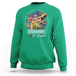 Funny Harris 2024 Sweatshirt Roar For Kamala Dinosaur Hero Cat Kids TS09 Irish Green Print Your Wear