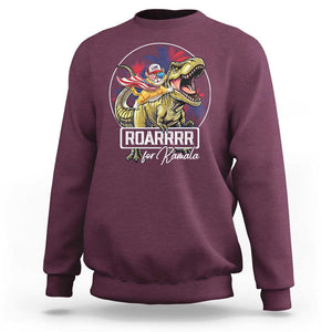 Funny Harris 2024 Sweatshirt Roar For Kamala Dinosaur Hero Cat Kids TS09 Maroon Print Your Wear