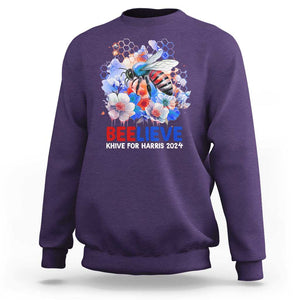 Believe Khive For Harris 2024 Sweatshirt Bee American Flag TS09 Purple Print Your Wear