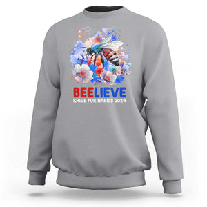 Believe Khive For Harris 2024 Sweatshirt Bee American Flag TS09 Sport Gray Print Your Wear