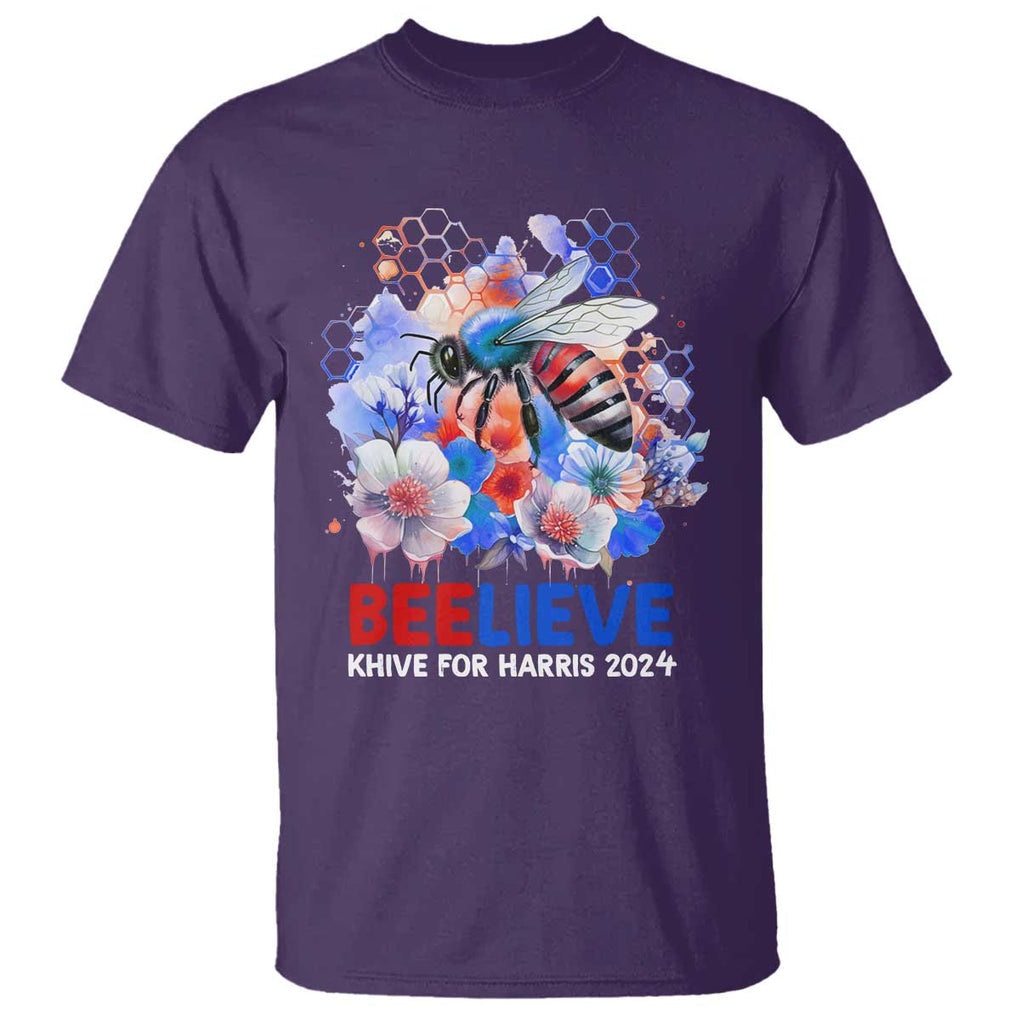 Believe Khive For Harris 2024 T Shirt Bee American Flag TS09 Purple Print Your Wear