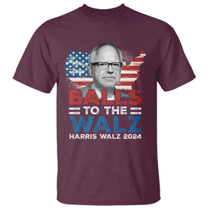 Tim Walz 2024 T Shirt Balls To The Walz Kamala Support American Flag TS09 Maroon Print Your Wear