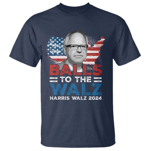 Tim Walz 2024 T Shirt Balls To The Walz Kamala Support American Flag TS09 Navy Print Your Wear