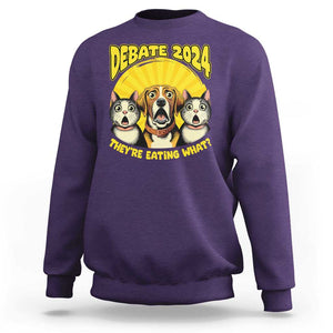 President Debate 2024 Sweatshirt Funny Dogs and Cats They're Eating What TS09 Purple Print Your Wear