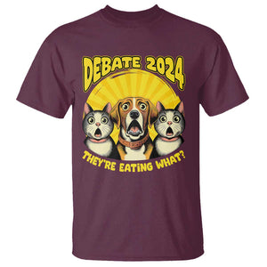 President Debate 2024 T Shirt Funny Dogs and Cats They're Eating What TS09 Maroon Print Your Wear