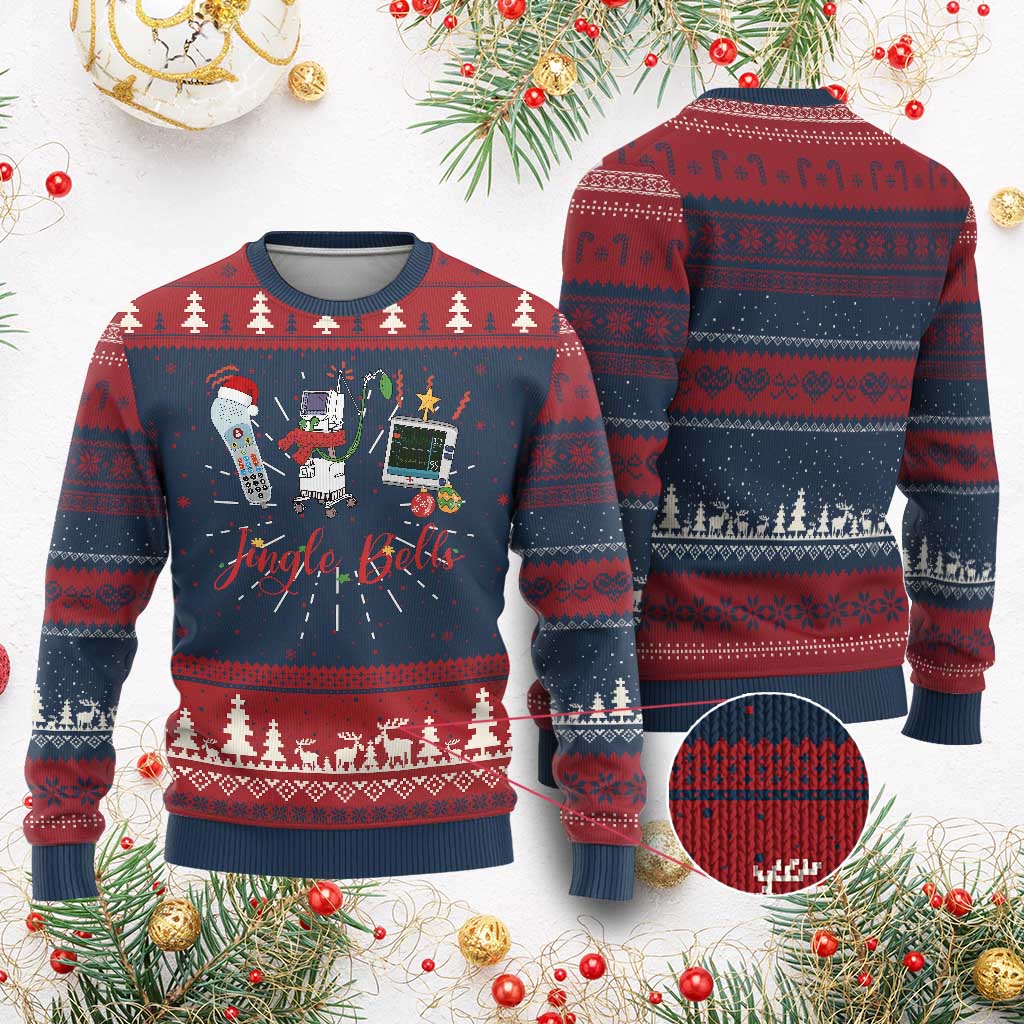 Christmas Nurse Ugly Christmas Sweater Jingle Bells Telemetry Respiratory Therapist TS09 Burgundy Print Your Wear