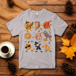 Dabbing Turkey T Rex Pilgrim Pumpkin Pie Funny Thanksgiving T Shirt TS09 Ice Gray Printyourwear