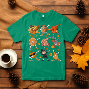 Dabbing Turkey T Rex Pilgrim Pumpkin Pie Funny Thanksgiving T Shirt TS09 Irish Green Printyourwear