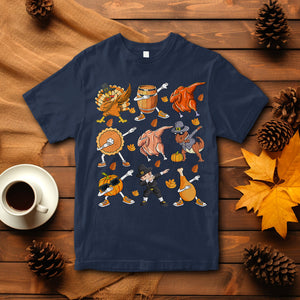 Dabbing Turkey T Rex Pilgrim Pumpkin Pie Funny Thanksgiving T Shirt TS09 Navy Printyourwear