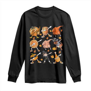 Funny Thanksgiving Long Sleeve Shirt Dabbing Turkey T Rex Pilgrim Pumpkin Pie TS09 Black Print Your Wear