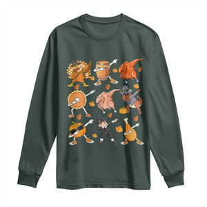 Funny Thanksgiving Long Sleeve Shirt Dabbing Turkey T Rex Pilgrim Pumpkin Pie TS09 Dark Forest Green Print Your Wear