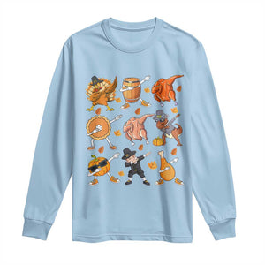 Funny Thanksgiving Long Sleeve Shirt Dabbing Turkey T Rex Pilgrim Pumpkin Pie TS09 Light Blue Print Your Wear