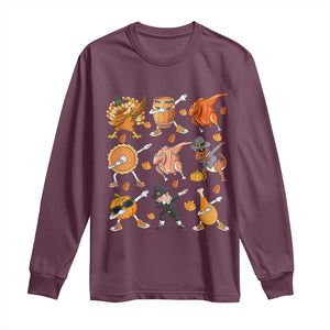 Funny Thanksgiving Long Sleeve Shirt Dabbing Turkey T Rex Pilgrim Pumpkin Pie TS09 Maroon Print Your Wear