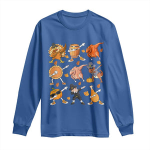 Funny Thanksgiving Long Sleeve Shirt Dabbing Turkey T Rex Pilgrim Pumpkin Pie TS09 Royal Blue Print Your Wear