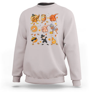 Dabbing Turkey T Rex Pilgrim Pumpkin Pie Funny Thanksgiving Sweatshirt TS09 Ice Gray Printyourwear