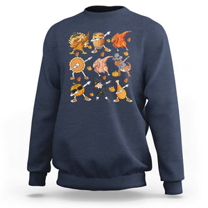 Dabbing Turkey T Rex Pilgrim Pumpkin Pie Funny Thanksgiving Sweatshirt TS09 Navy Printyourwear