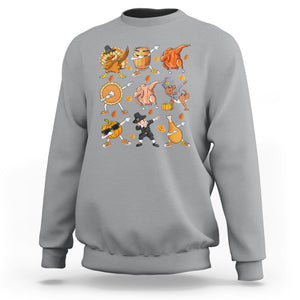 Dabbing Turkey T Rex Pilgrim Pumpkin Pie Funny Thanksgiving Sweatshirt TS09 Sport Gray Printyourwear